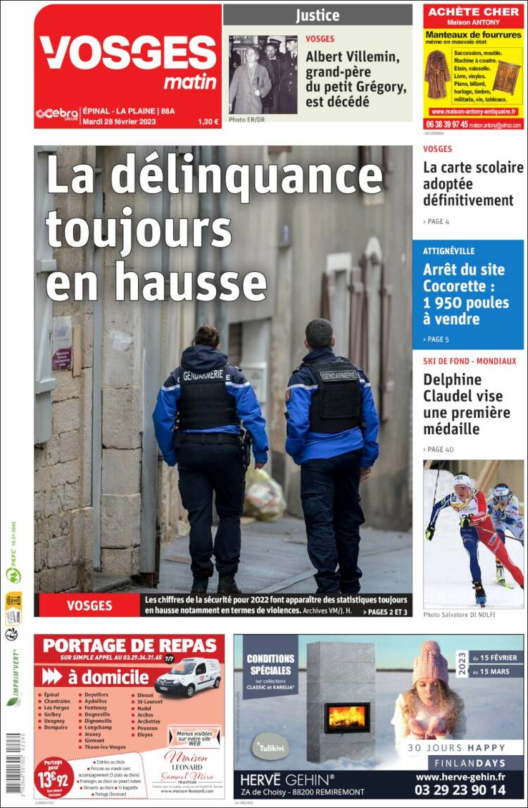 Portada de Vosges Matin (Francia)