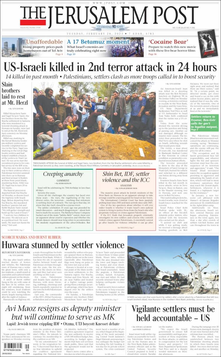 Portada de The Jerusalem Post (Israel)