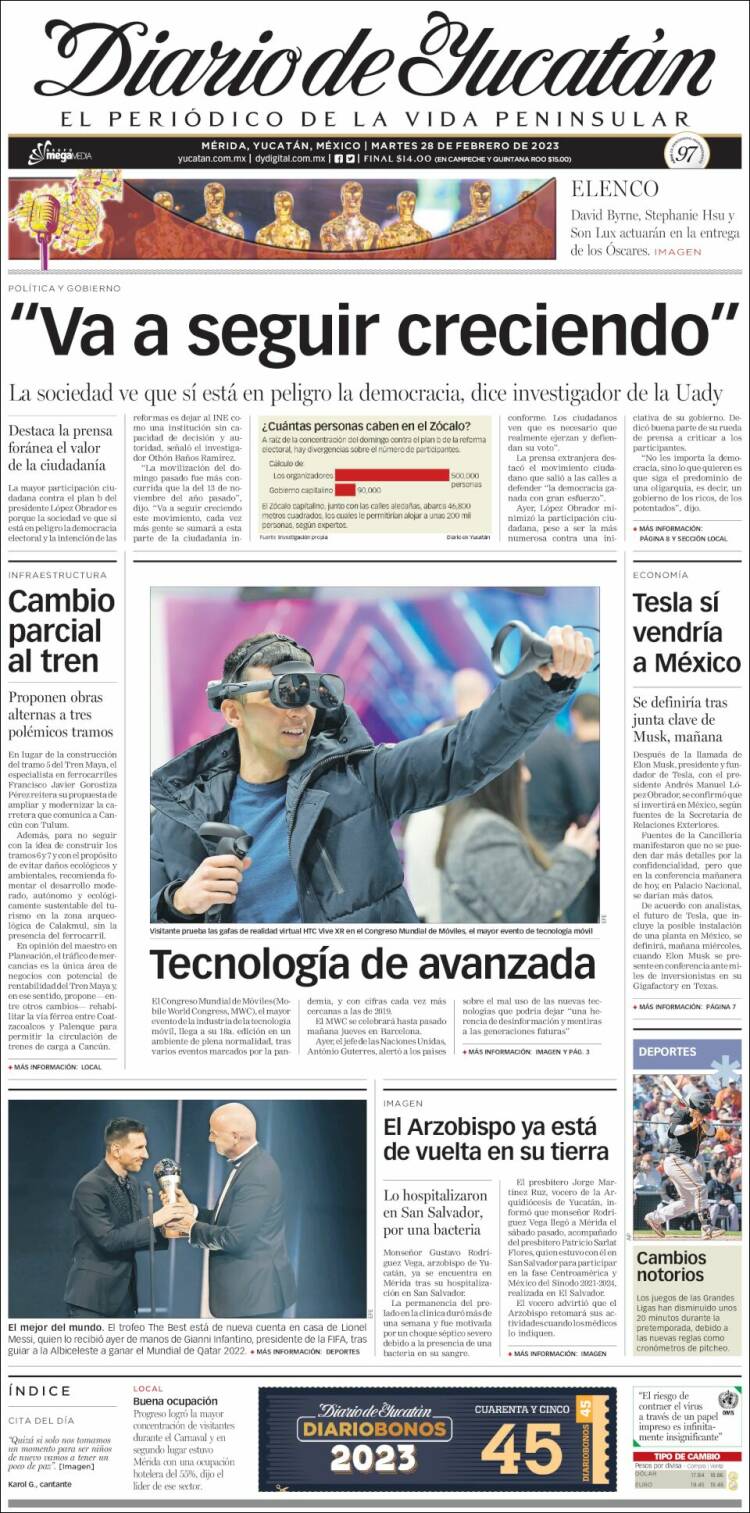 Portada de Diario de Yucatán (M&eacute;xico)