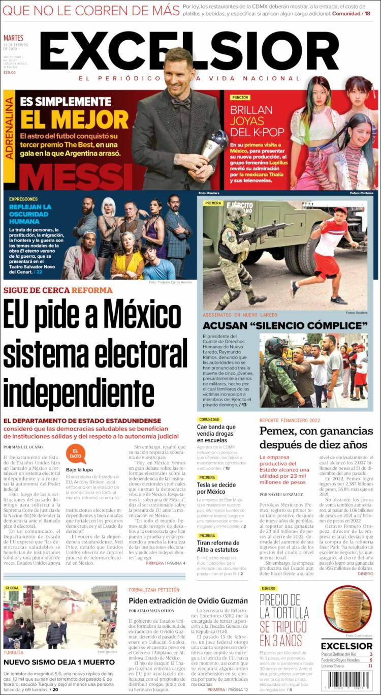 Portada de Excelsior (M&eacute;xico)