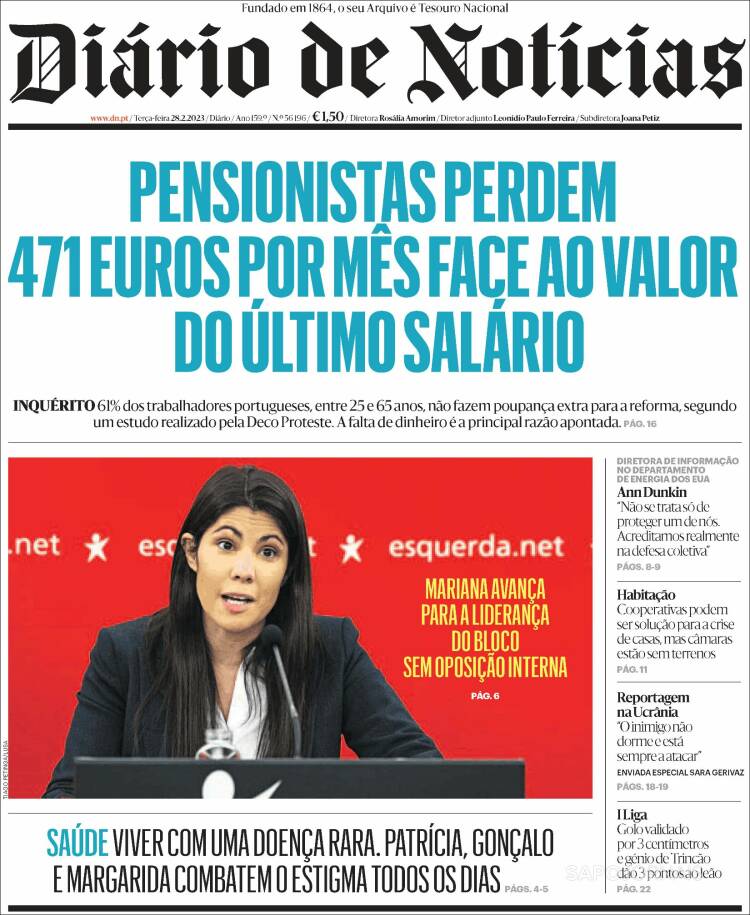 Portada de Diário de Noticias (Portugal)