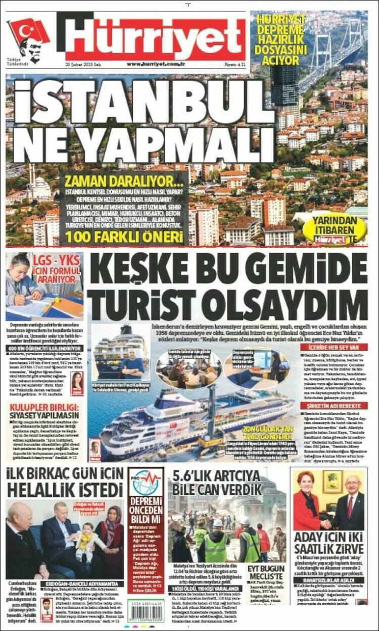 Portada de Hürriyet (Turqu&iacute;a)