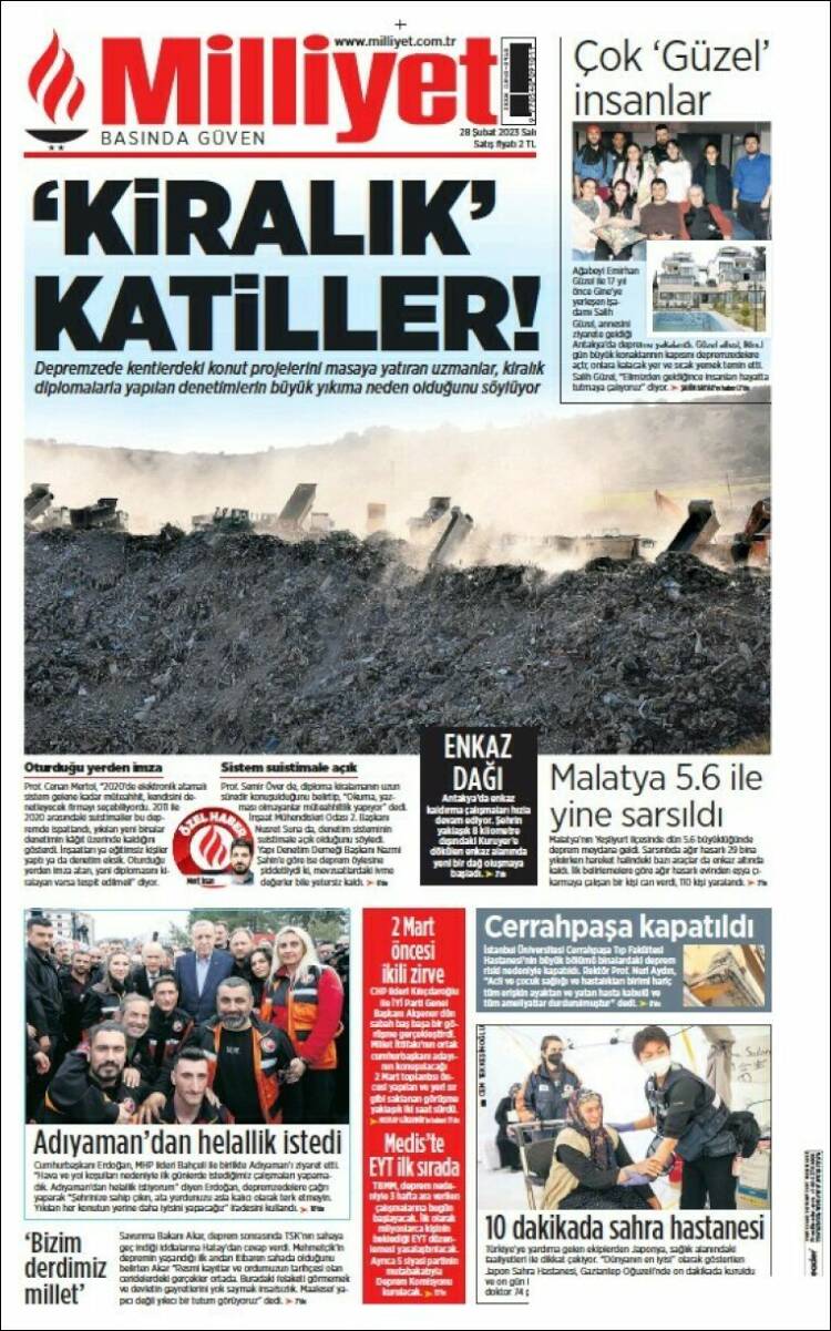 Portada de Milliyet (Turqu&iacute;a)