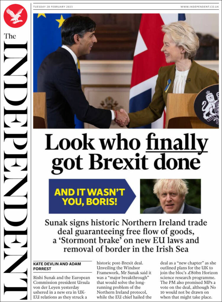 Portada de The Independent (Reino Unido)