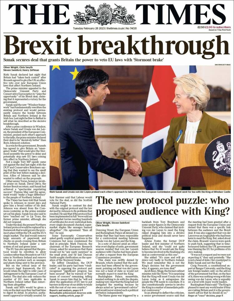 Portada de The Times (Reino Unido)
