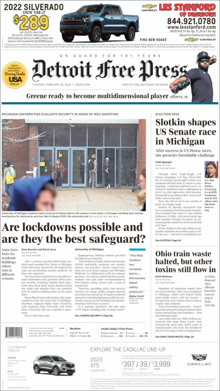 Portada de Detroit Free Press (USA)