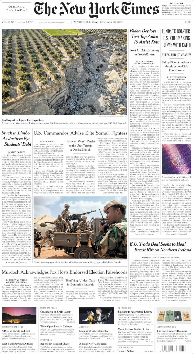 Portada de New York Times (USA)