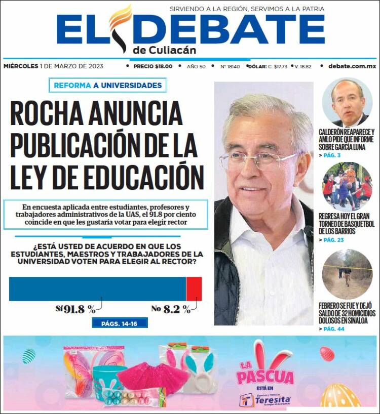 Portada de El Debate de Culiacán (México)