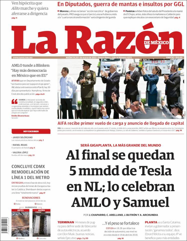 Portada de La Razón (Mexico)