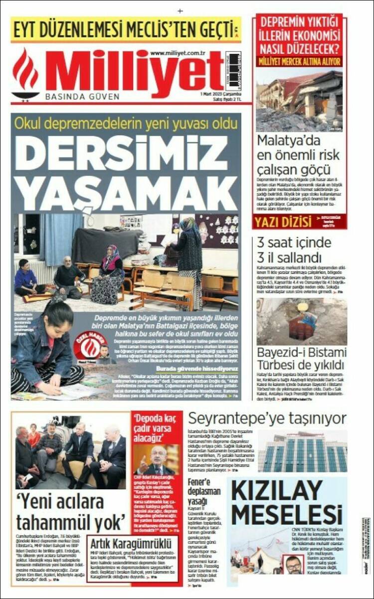 Portada de Milliyet (Turquía)