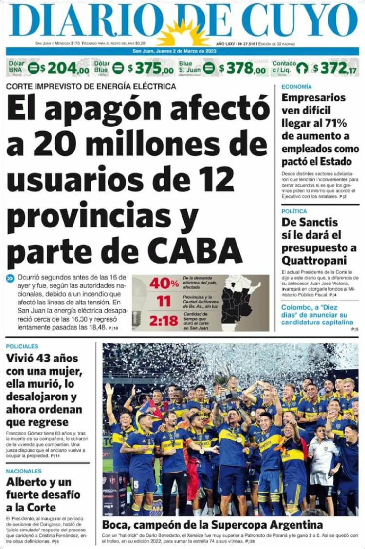 Portada de Diario de Cuyo (Argentina)
