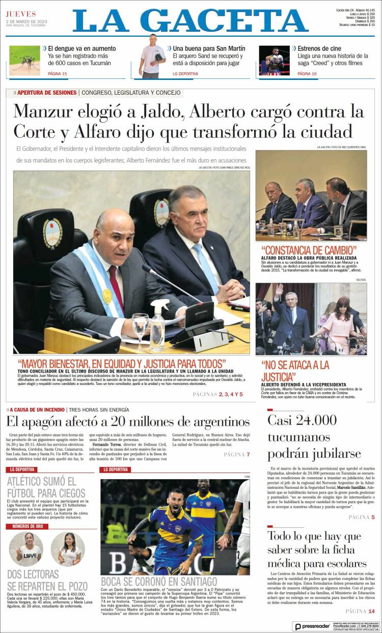 Portada de La Gaceta (Argentina)