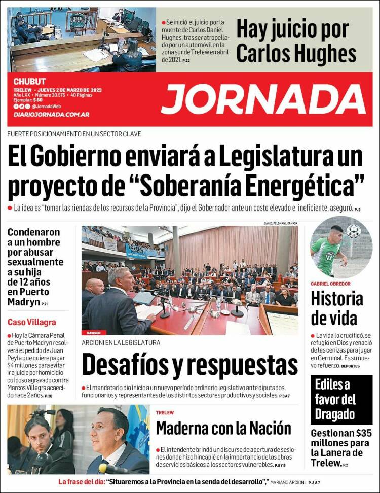 Portada de Diario Jornada en la Patagonia (Argentina)
