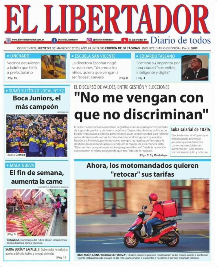 Portada de Diario El Libertador (Argentina)
