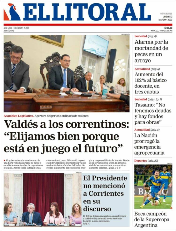 Portada de El Litoral Corrientes (Argentina)
