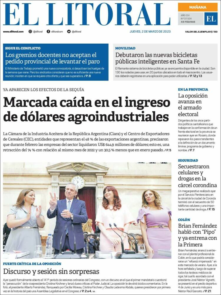 Portada de Diario El Litoral (Argentina)