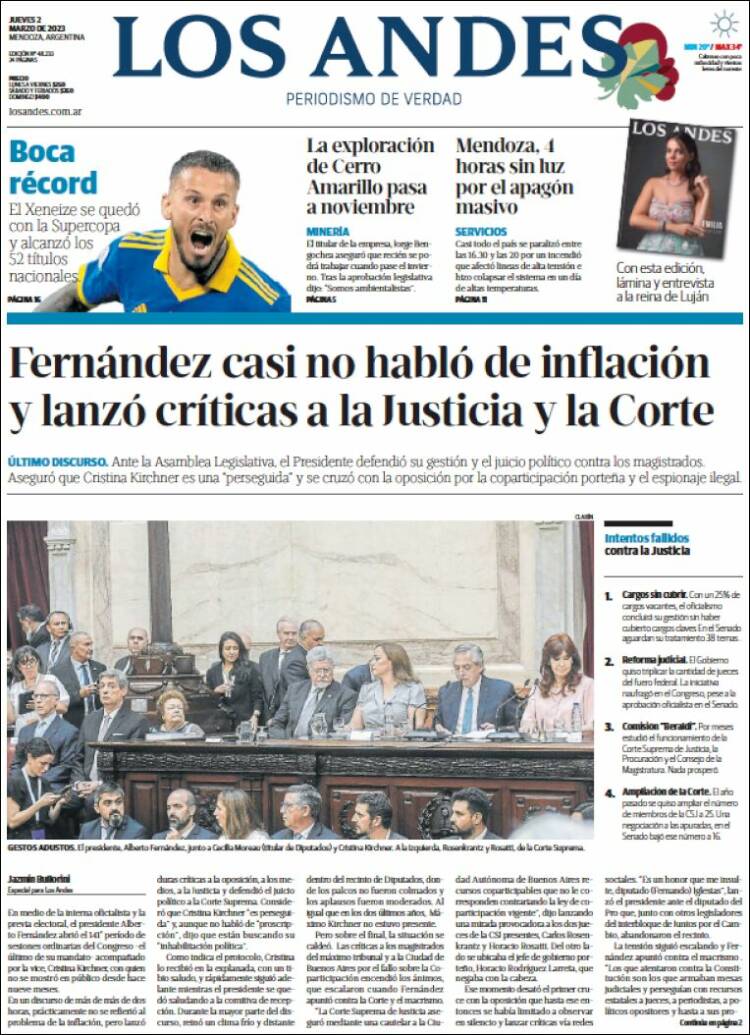 Portada de Los Andes - Mendoza (Argentina)