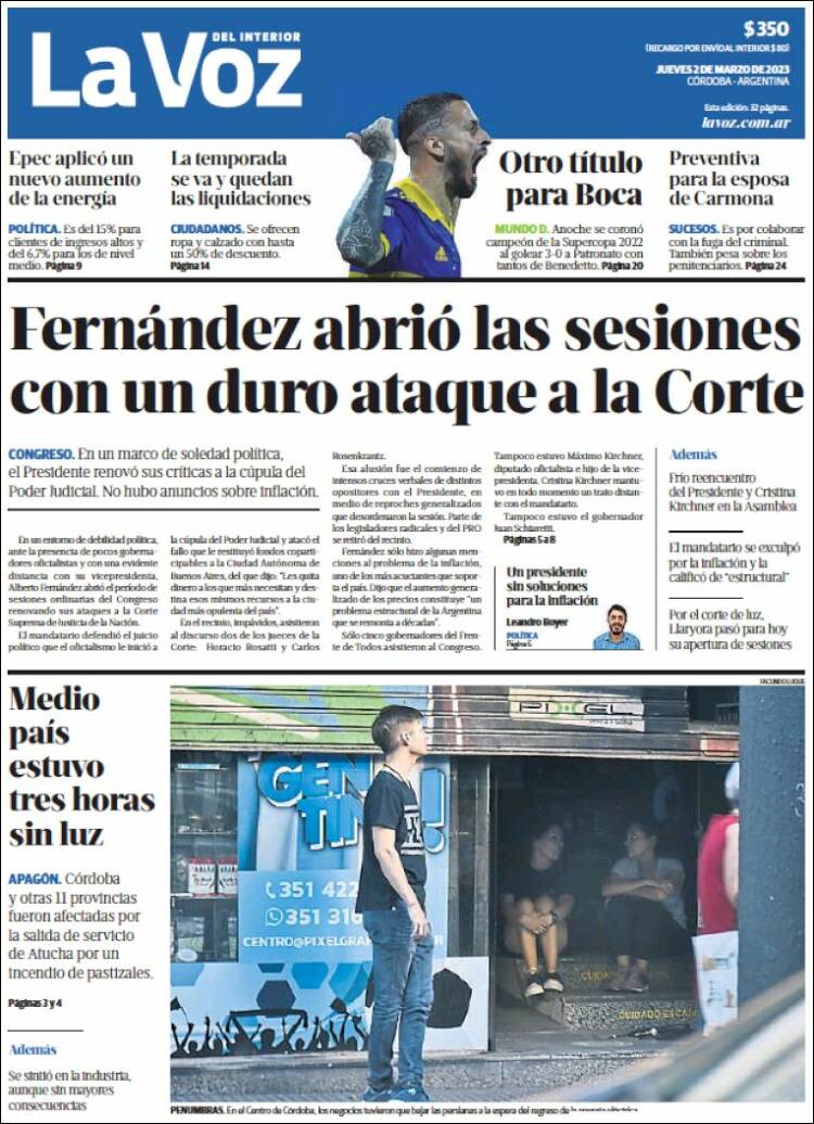 Portada de La Voz del Interior (Argentina)