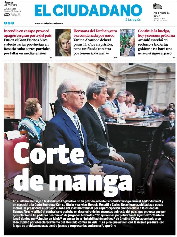 Portada de Diario El Ciudadano (Argentina)