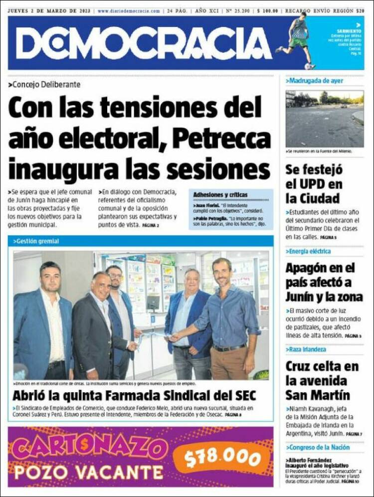 Portada de Diario Democracia (Argentina)