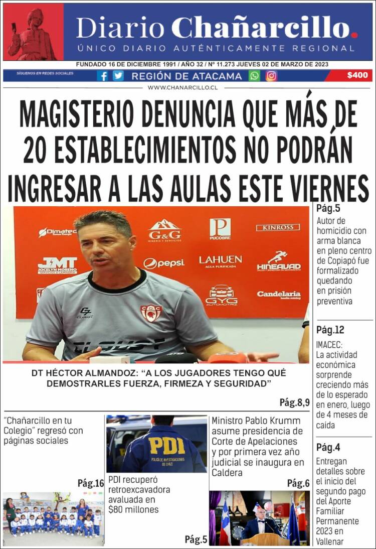 Portada de Diario Chañarcillo (Chili)