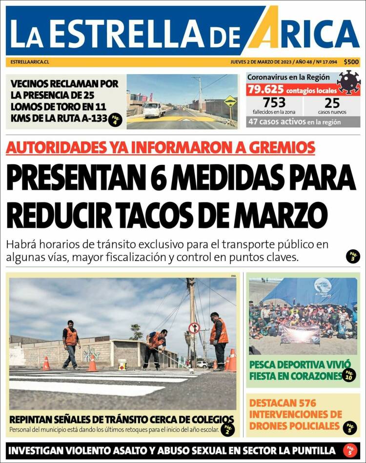 Portada de La Estrella de Arica (Chili)