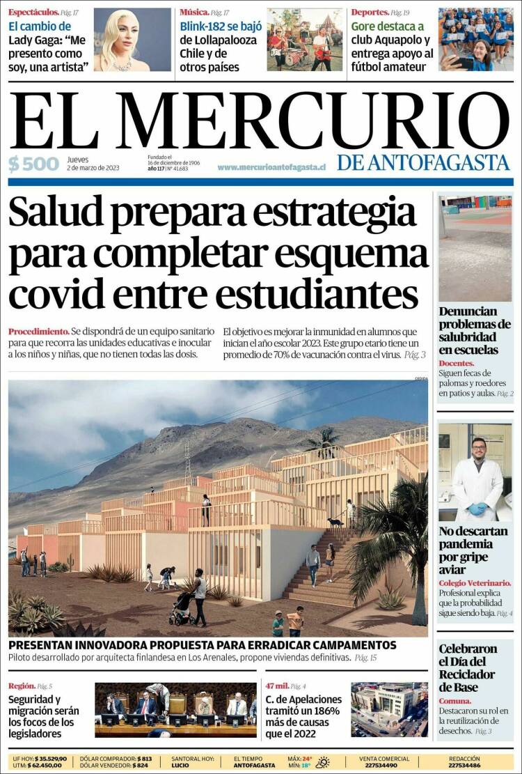 Portada de El Mercurio de Antofagasta (Chili)