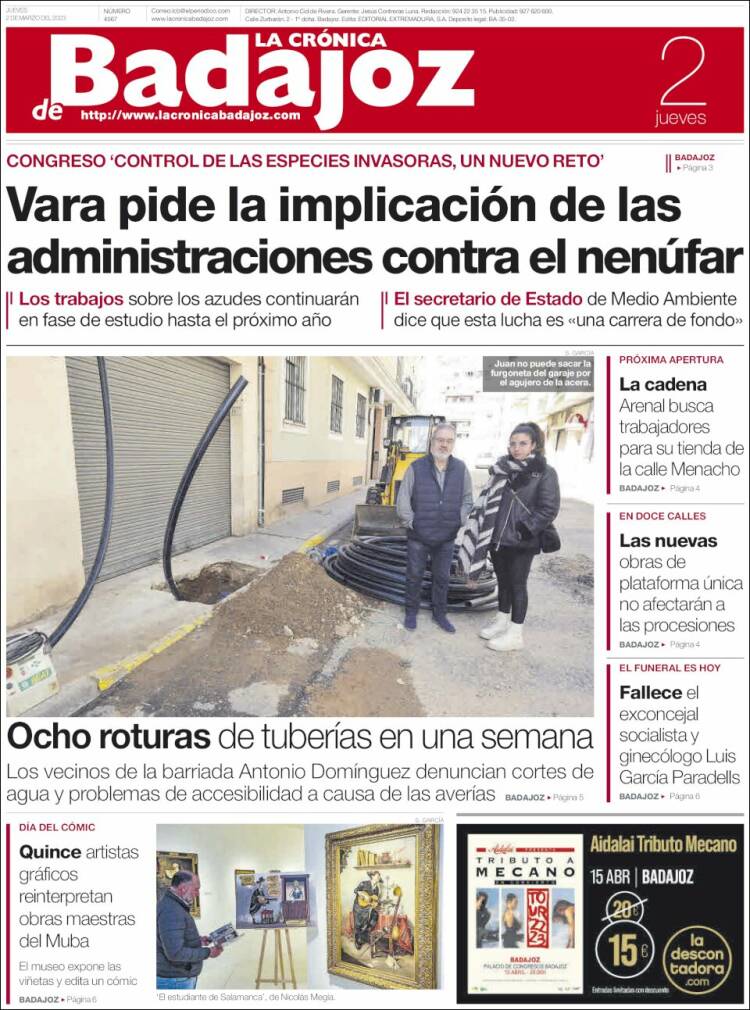 Portada de La Crónica de Badajoz (España)