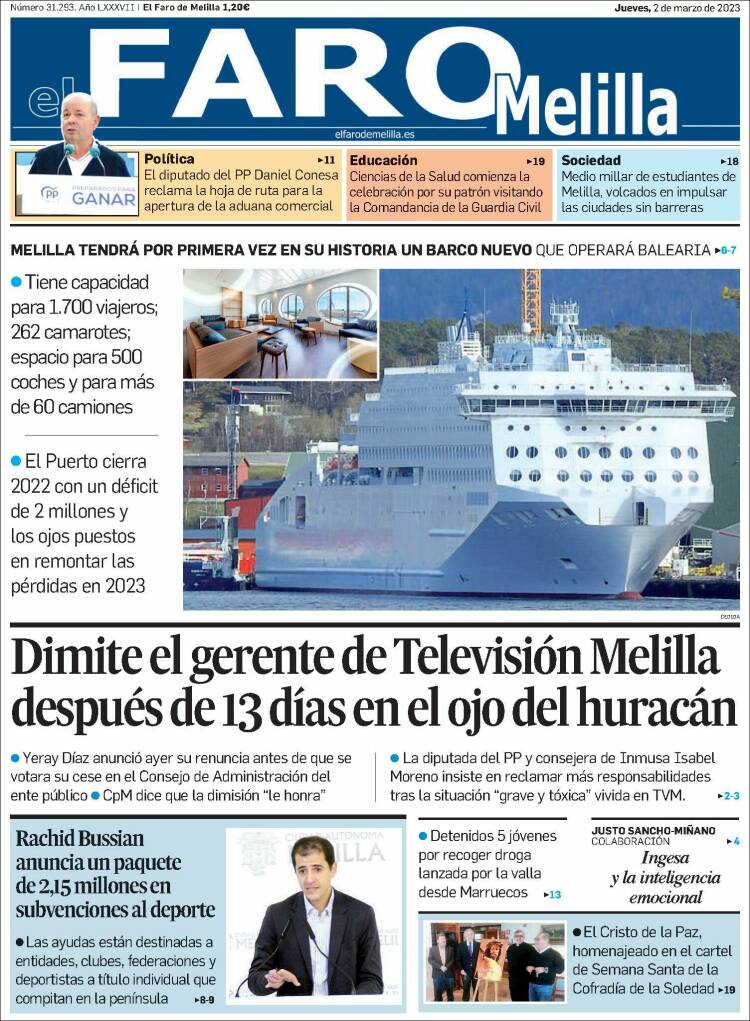 Portada de El Faro de Melilla (España)