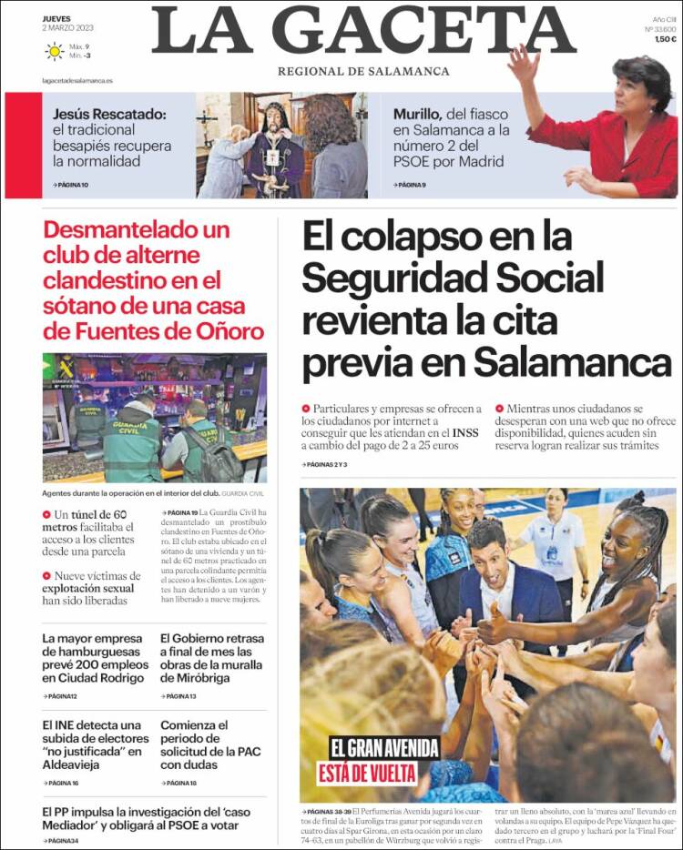 Portada de La Gaceta de Salamanca (España)
