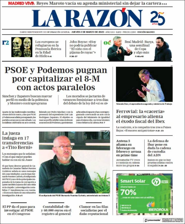 Portada de La Razón (España)