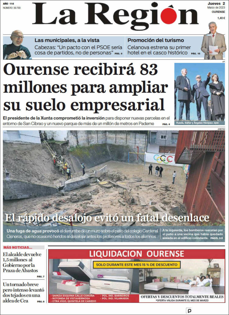 Portada de La Región de Ourense (España)