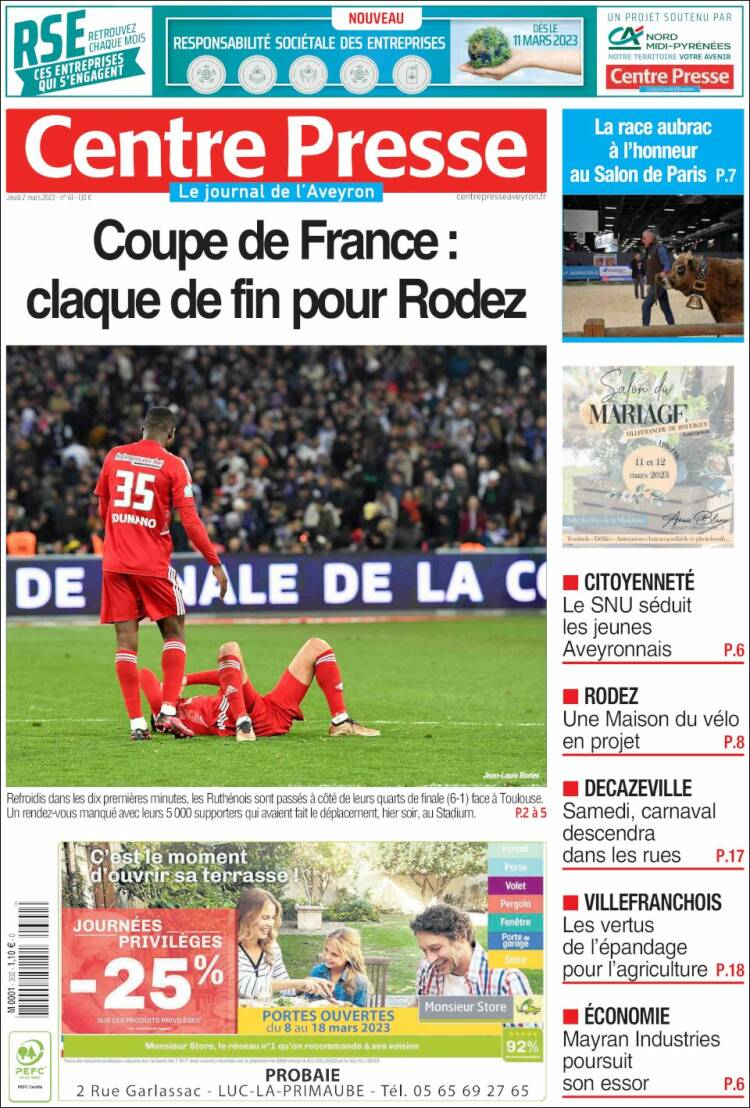 Portada de Centre Presse (Francia)