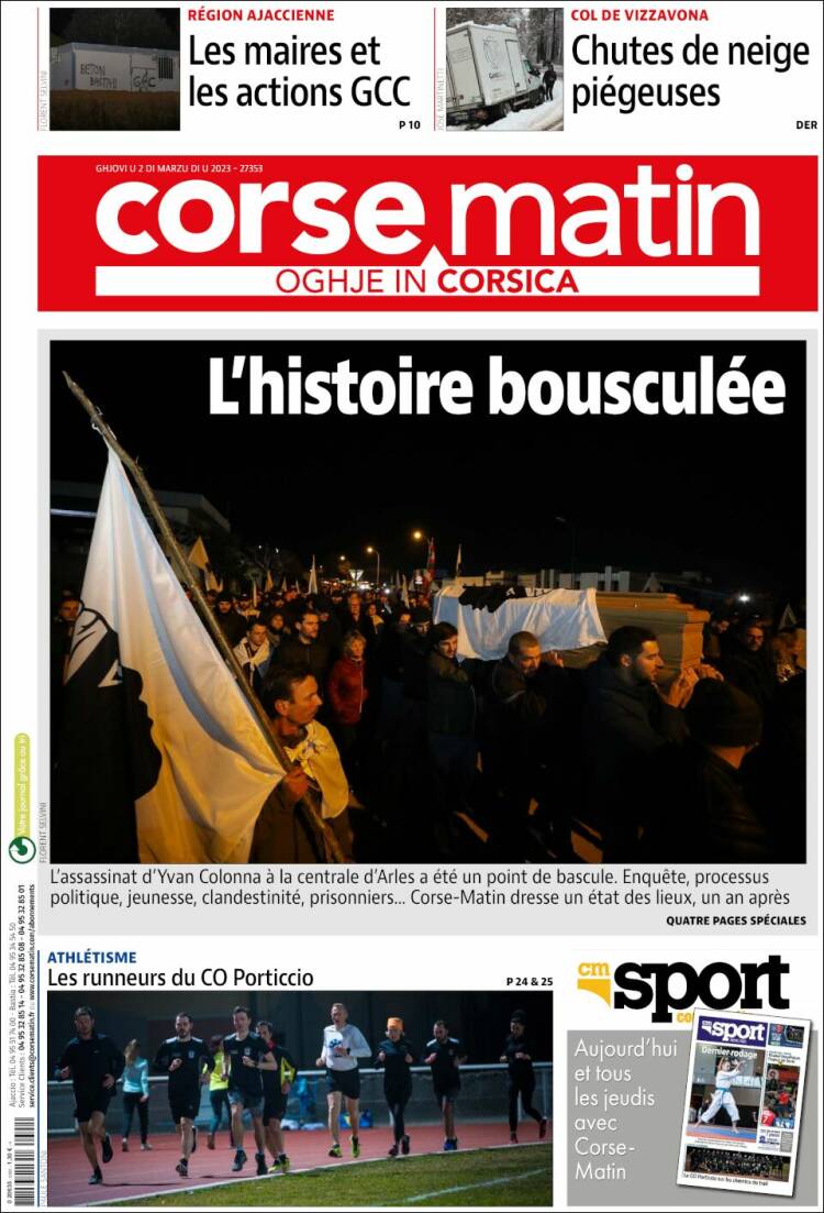 Portada de Corse-Matin (Francia)