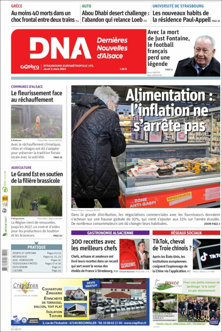 Portada de Les Dernières Nouvelles d'Alsace (Francia)