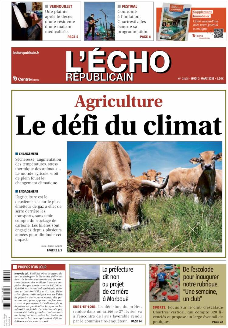 Portada de L'Echo Républicain (Francia)