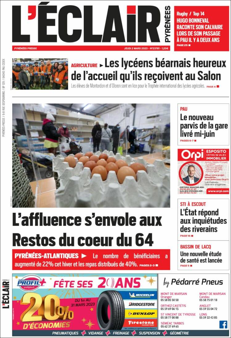Portada de L'Eclair des Pyrénées (Francia)