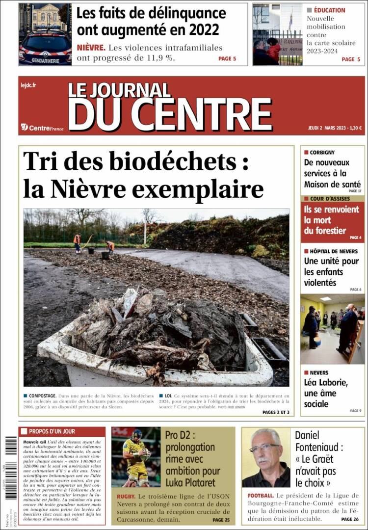 Portada de Le Journal du Centre (Francia)