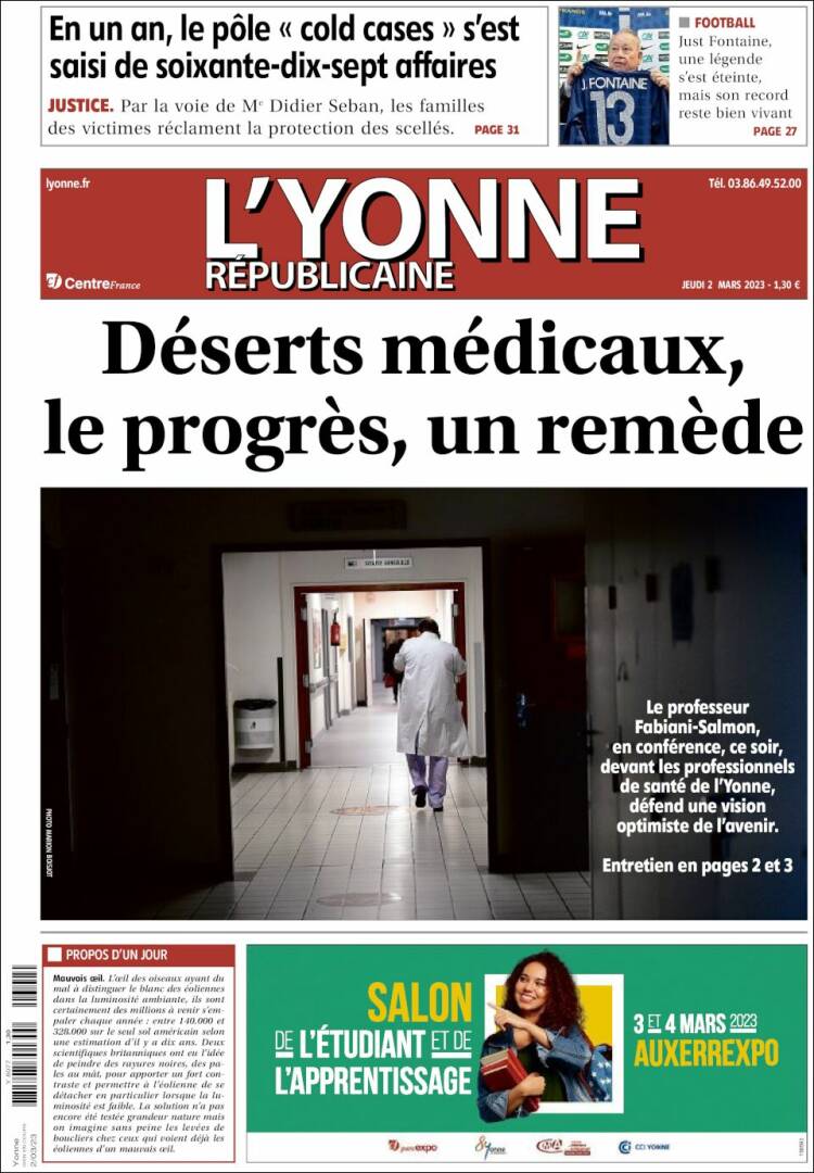 Portada de L'Yonne-Républicaine (Francia)