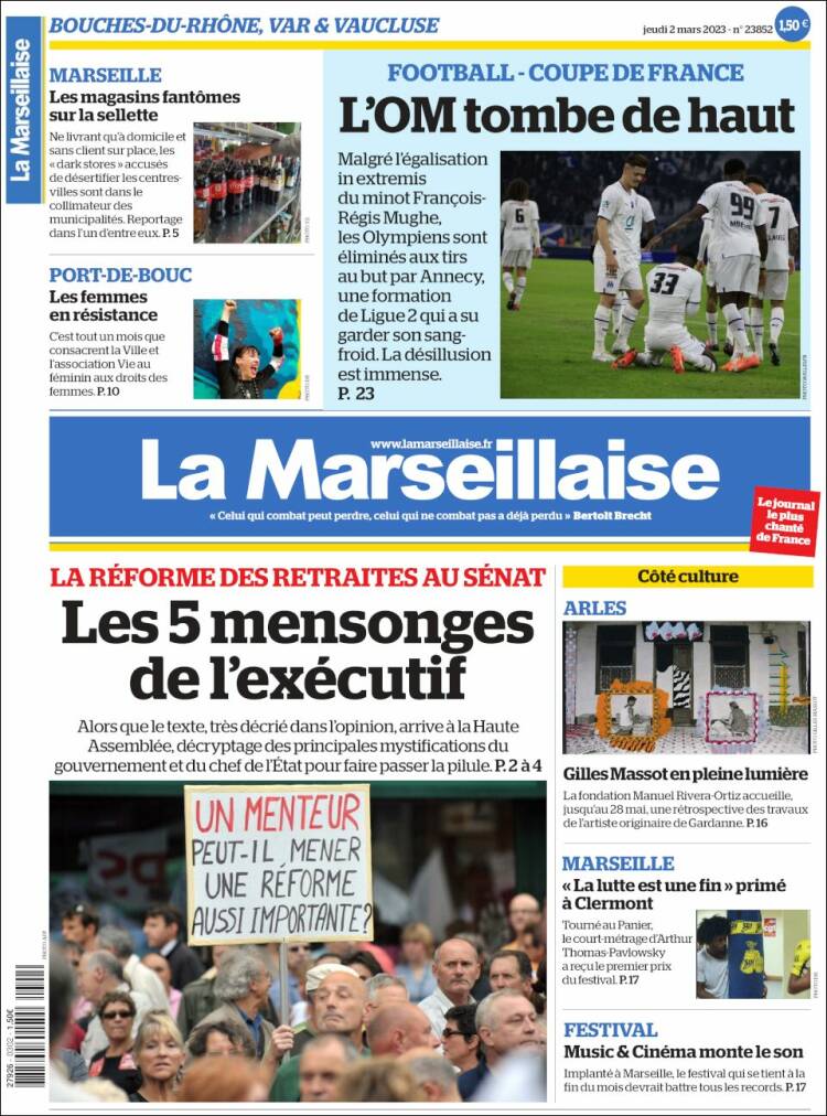 Portada de La Marseillaise (Francia)