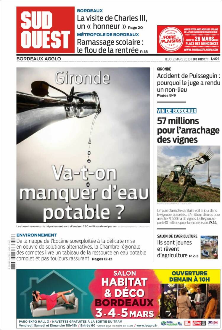 Portada de Sud Ouest (Francia)