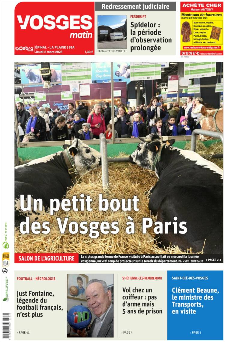 Portada de Vosges Matin (Francia)