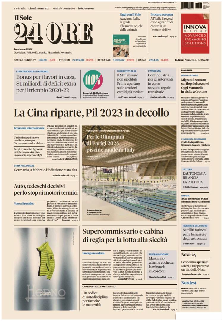 Portada de Il Sole 24 ORE (Italia)