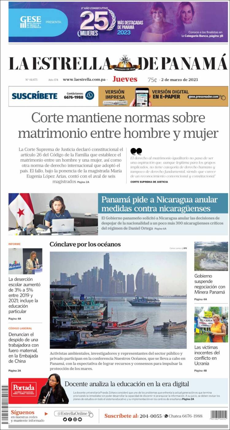 Portada de La Estrella de Panamá (Panam&aacute;)