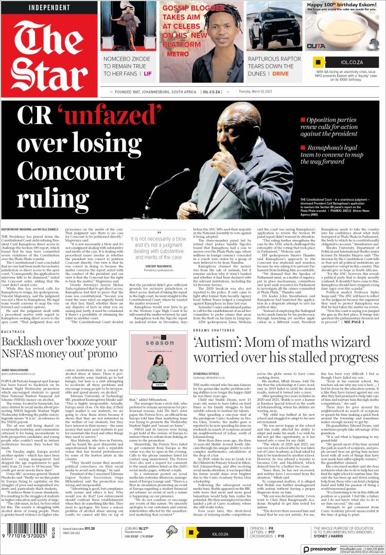 Portada de The Star (Sud&aacute;frica)