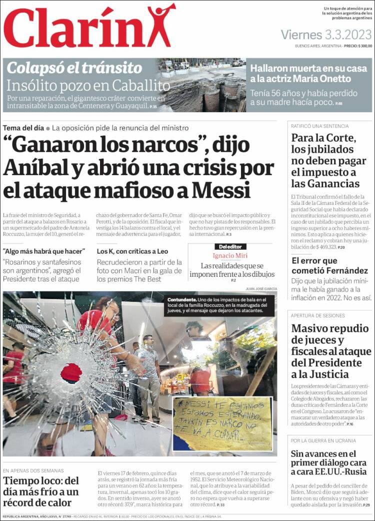 Portada de Clarín (Argentina)