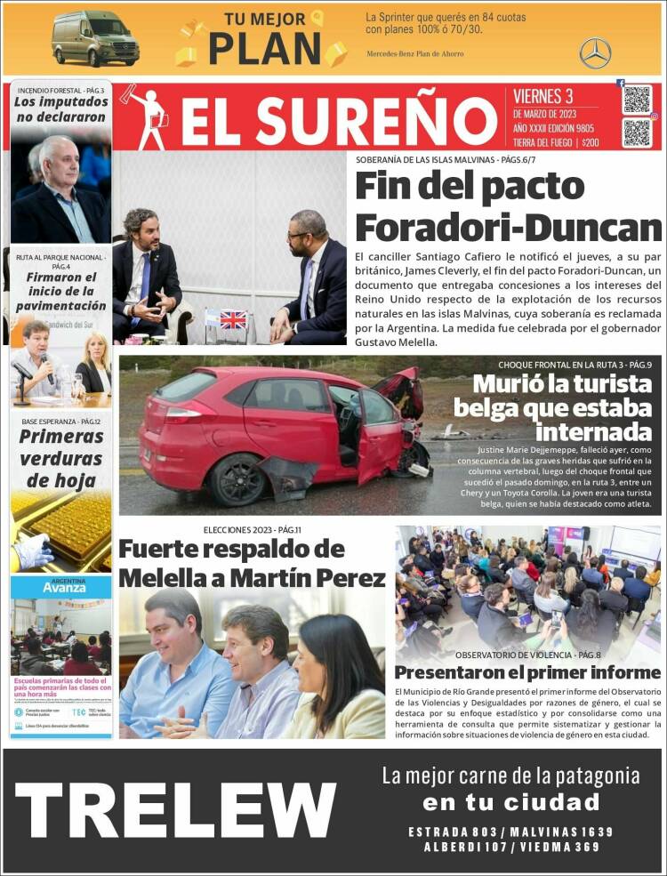 Portada de Diario El Sureño (Argentina)