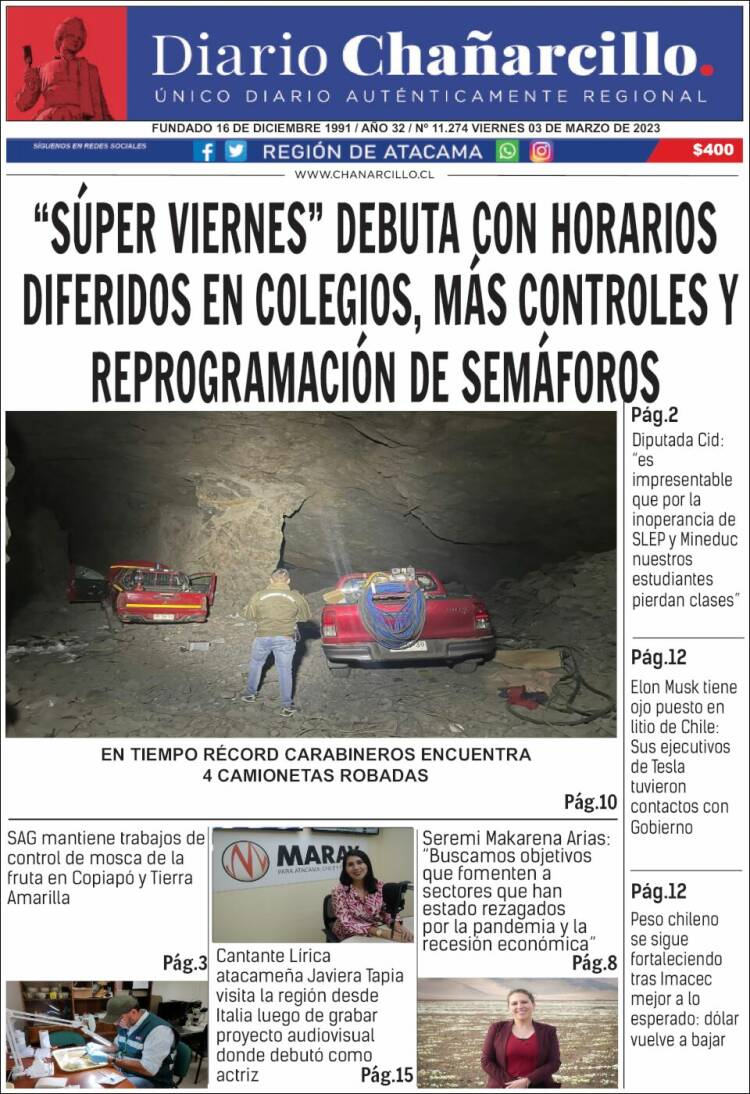Portada de Diario Chañarcillo (Chile)