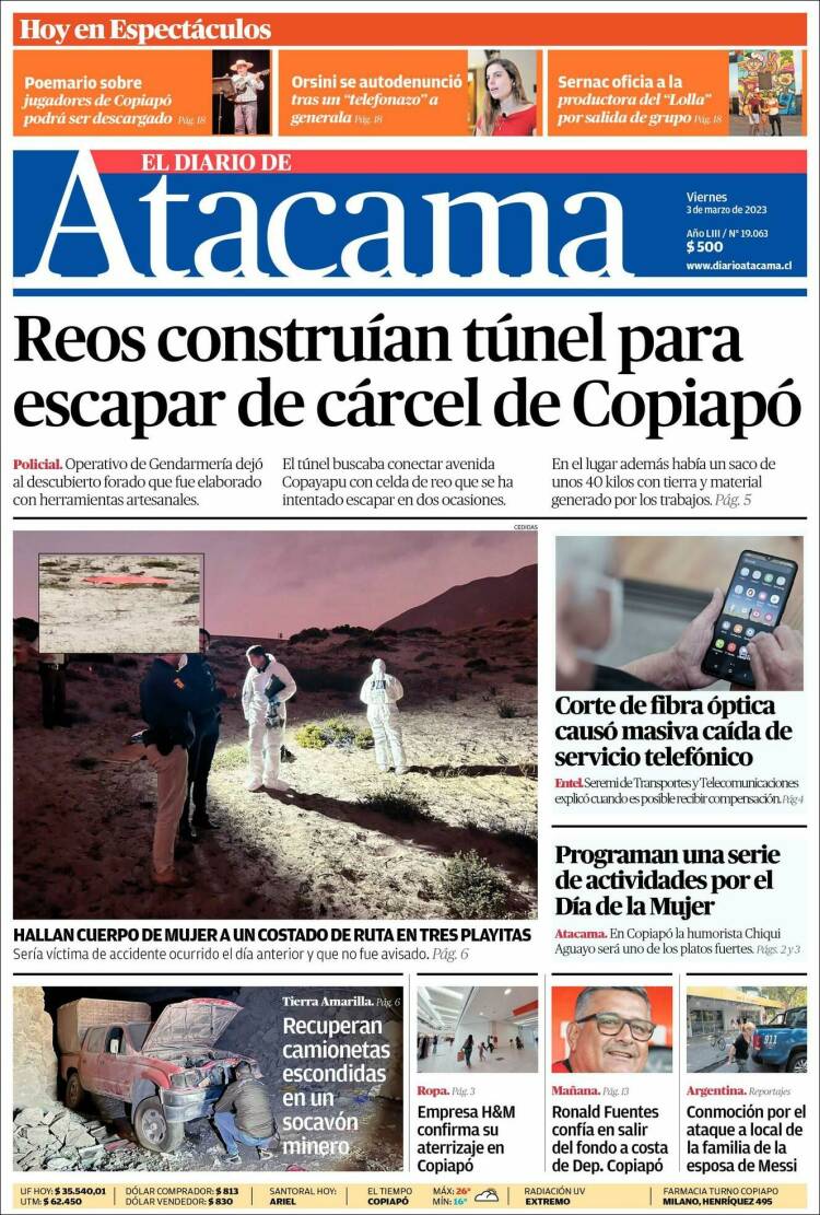 Portada de Diario de Atacama (Chile)