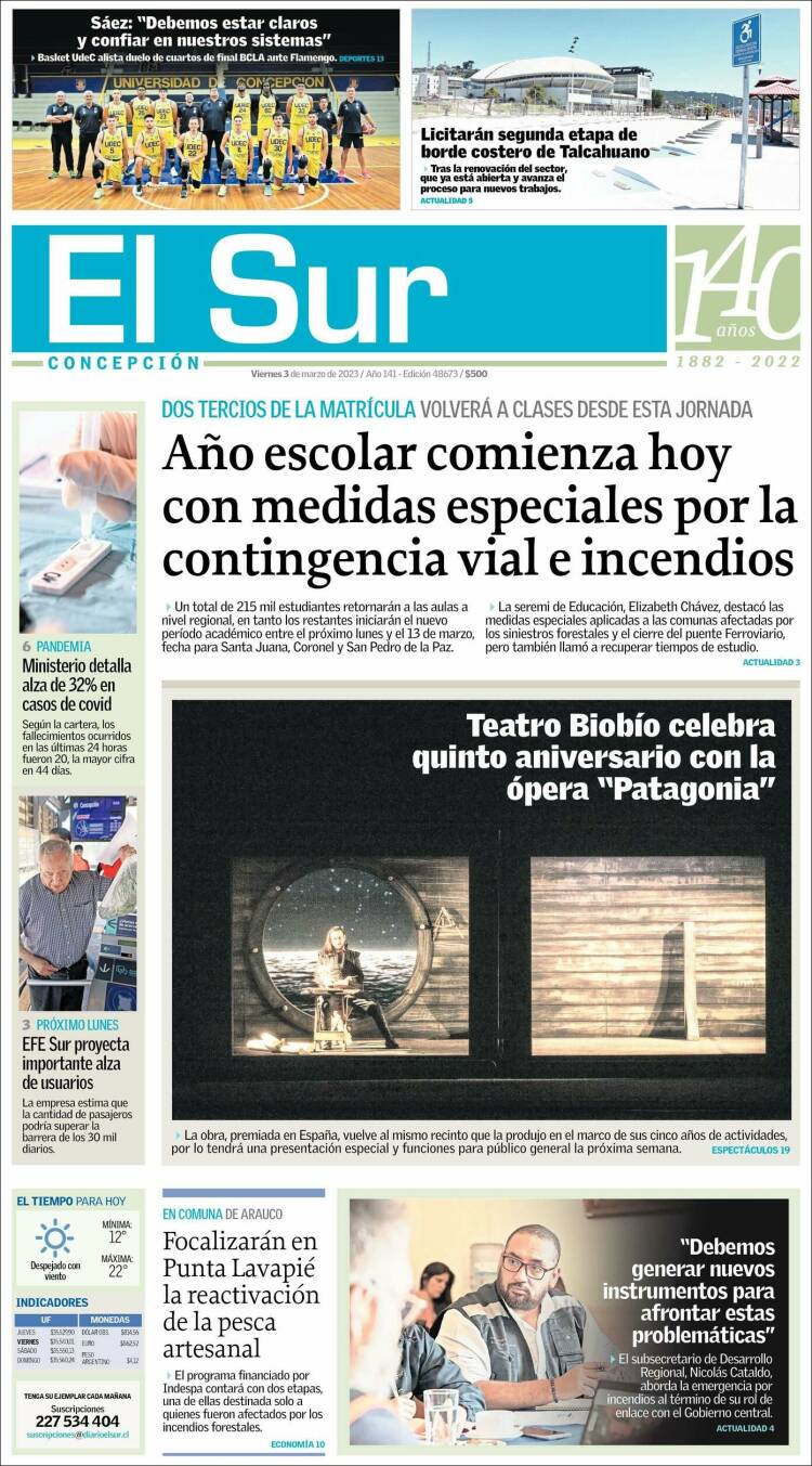 Portada de El Sur (Chile)